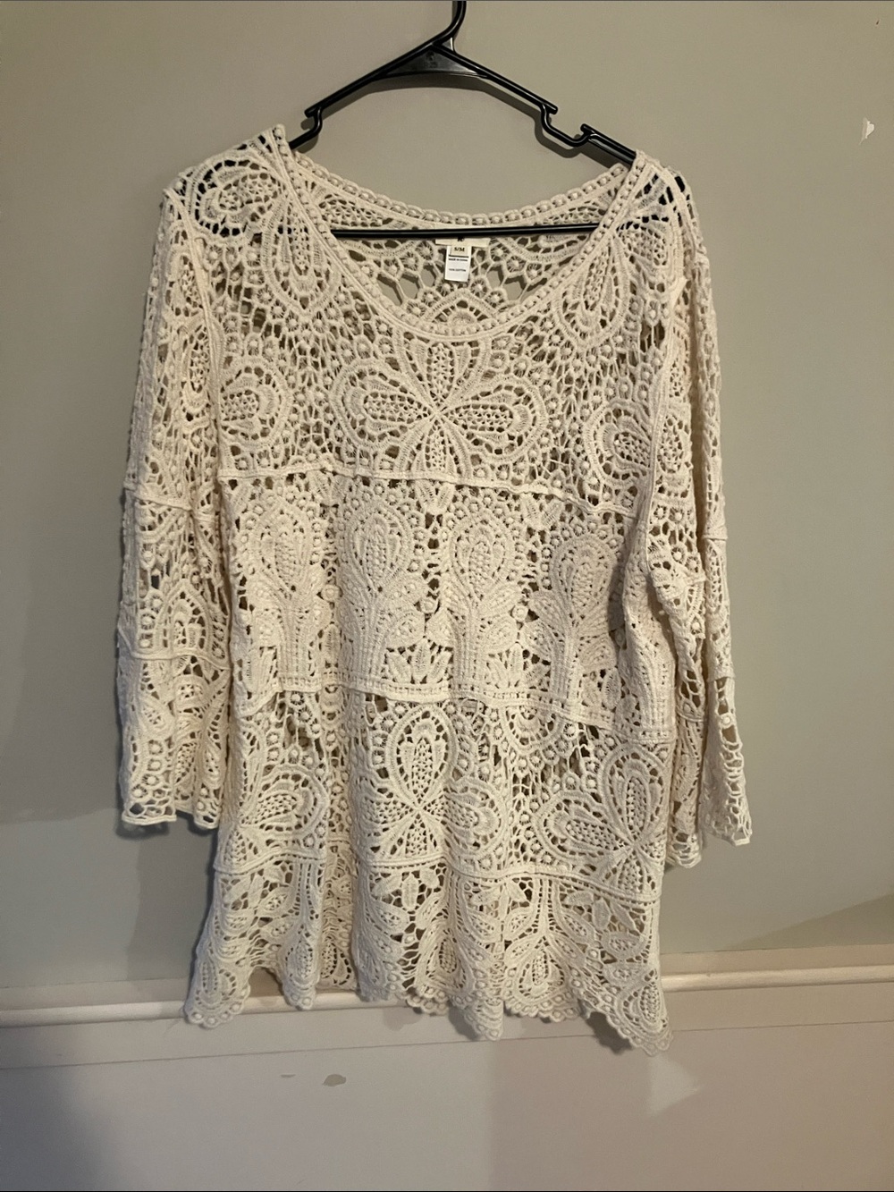 Cost Plus World Market Ivory Crochet Lace Tunic Top